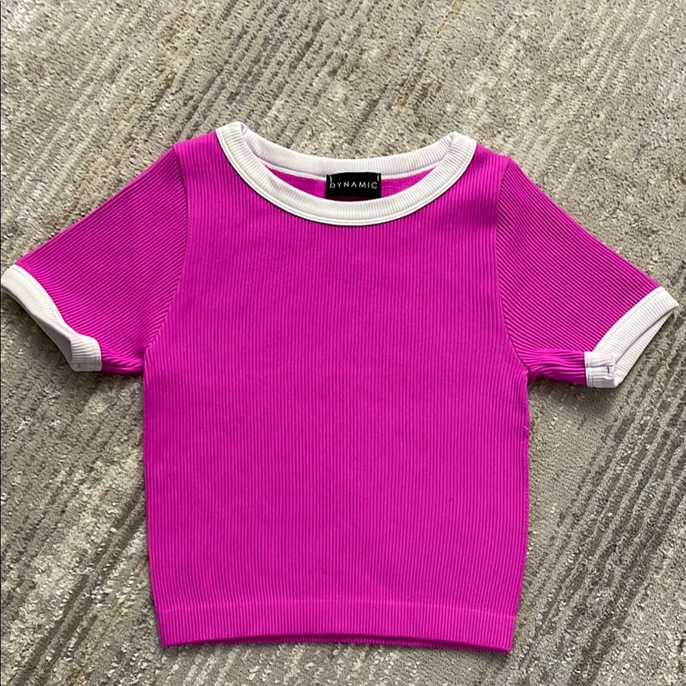 DYNAMIC Short Sleeve One Size Fits All Pink Ribbed T-Shirt